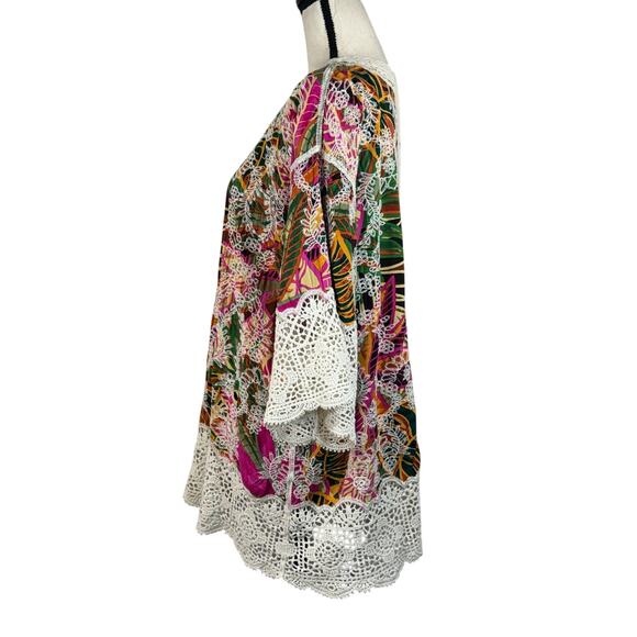 Democracy 1X-Large Kimono Cardigan Open-Front Crochet Embroidered 3/4 Sleeves - Picture 6 of 9